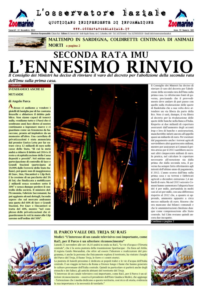 L'osservatore d'Italia edizione del 22 Novembre 2013